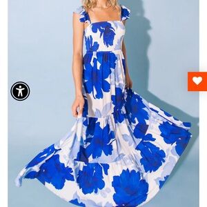 Flying Tomato Feel Like Moving Blue and White Floral Maxi Dress